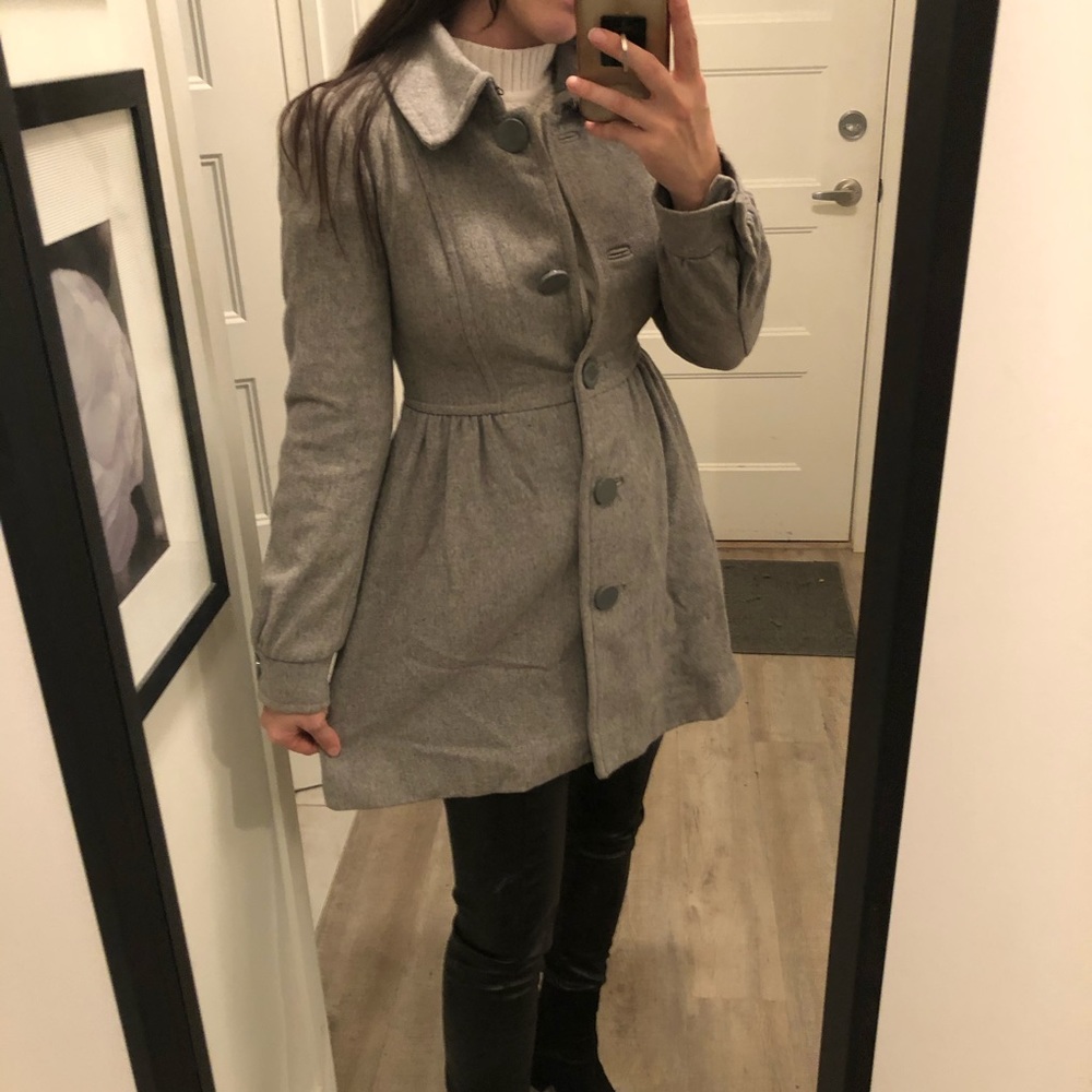 H&M | Gray Wool Blend Jacket w/ Faux Fur Collar